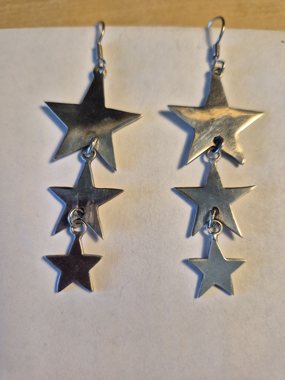 Solid Silver Star Dangle Earrings - Triple Star Drop